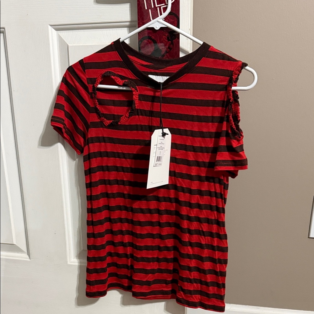 Current Elliot size 0 Red and Black Striped T-Shirt